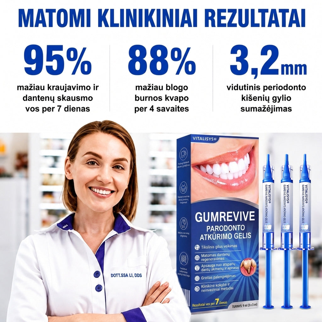 Rekomenduojamas odontologų 👨‍⚕️🦷🛡️ Vitalisys® GumRevive – regeneruojantis dantenų gelis 🐟❤️